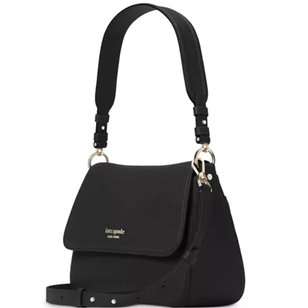 Kate Spade Black Hudson Convertible Shoulder Bag Crossbody with Gold Accents